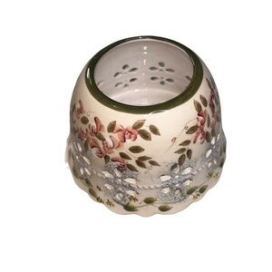 Home Interiors V-13820 Decorative Glass Candle Shade. Rose Yellow Green